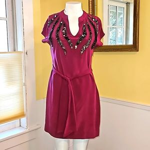 Never worn Yoana Baraschi magenta jeweled beaded sequin sheath dress